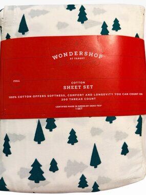 Target Wondershop Full Cotton Sheet Set 4Pc Green Christmas Tree Print